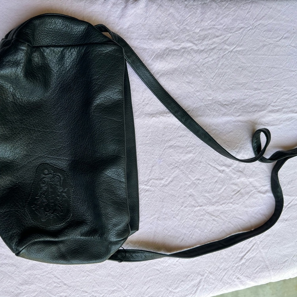 Carlos Falchi Black Messenger Bag Sleek Minimalist Design